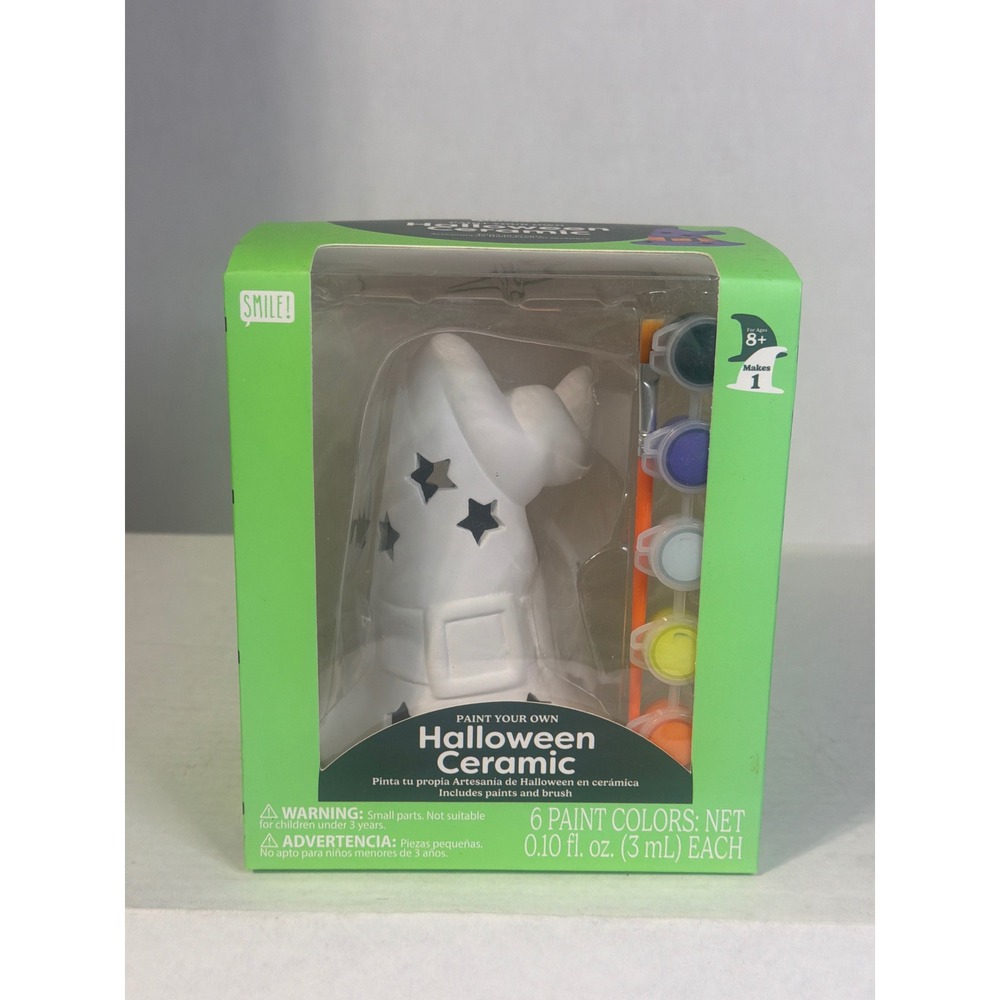 Smile! Paint Your Own Halloween Ceramic Witch Hat Kit with 6 Paints and Brush